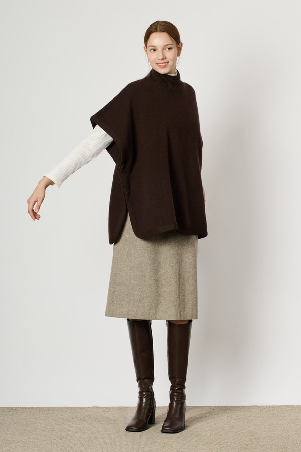 BCBG - 스웨터 - [24WT] 하이넥 니트 케이프 - BROWN B4WAK51474