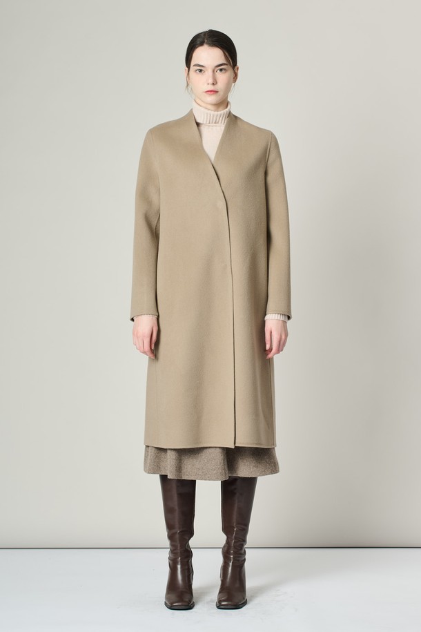 ALL&SUNDRY - 코트 - [24WT]브이넥 슬림핏 핸드메이드 코트  - DARK BEIGE A4WAH82573