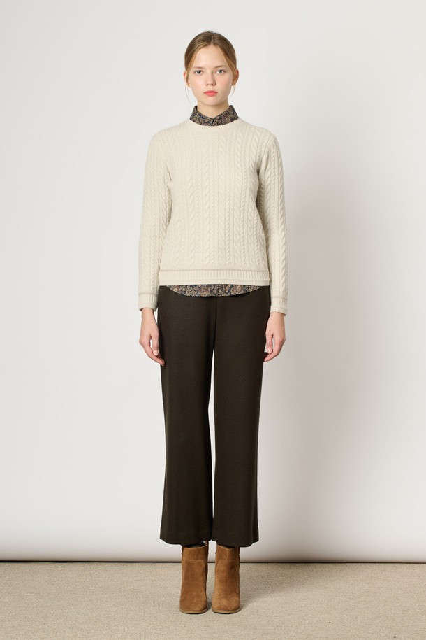 BCBG - 스웨터 - [24WT] 캐시 블렌드 케이블 니트 - OATMEAL B4WBK42977