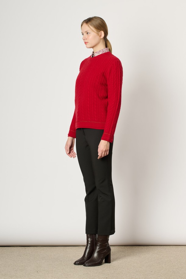 BCBG - 스웨터 - [24WT] 캐시 블렌드 케이블 니트 - RED B4WBK42924