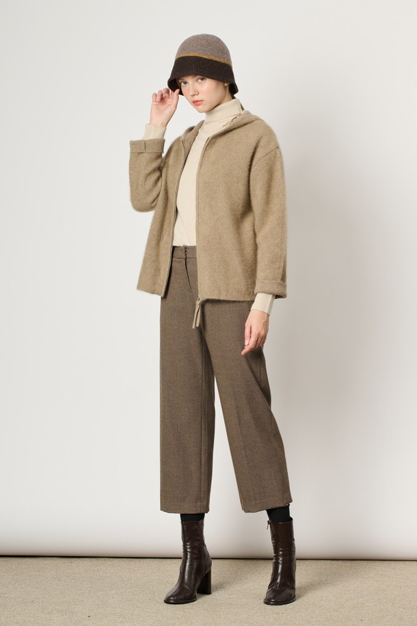 BCBG - 가디건 - [24WT] 라쿤 캐시 후드 집업 - DARK BEIGE B4WAK11573