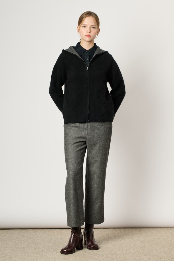 BCBG - 가디건 - [24WT] 라쿤 캐시 후드 집업 - CHARCOAL GRAY B4WAK11598