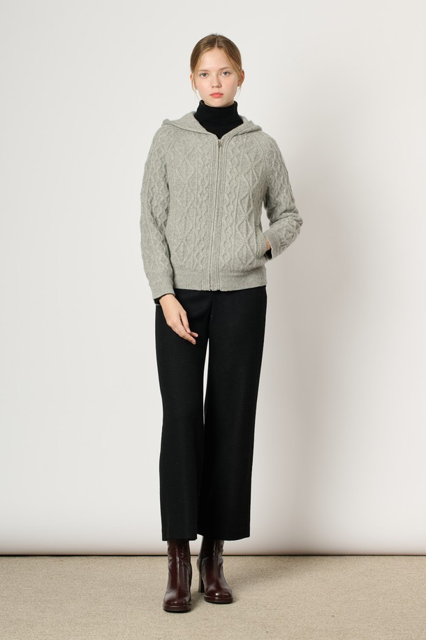 BCBG - 가디건 - [24WT] 캐시블랜딩 케이블 후드 니트 점퍼 - MULTI M GRAY B4WAK12097