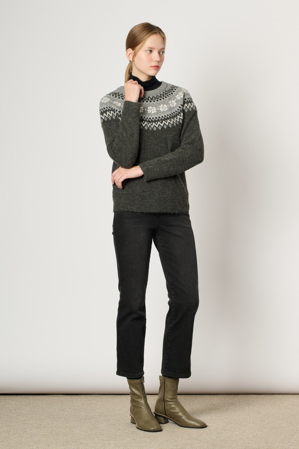 BCBG - 스웨터 - [24WT] 노르딕 패턴 알파카 니트 - CHARCOAL GRAY B4WAK41898