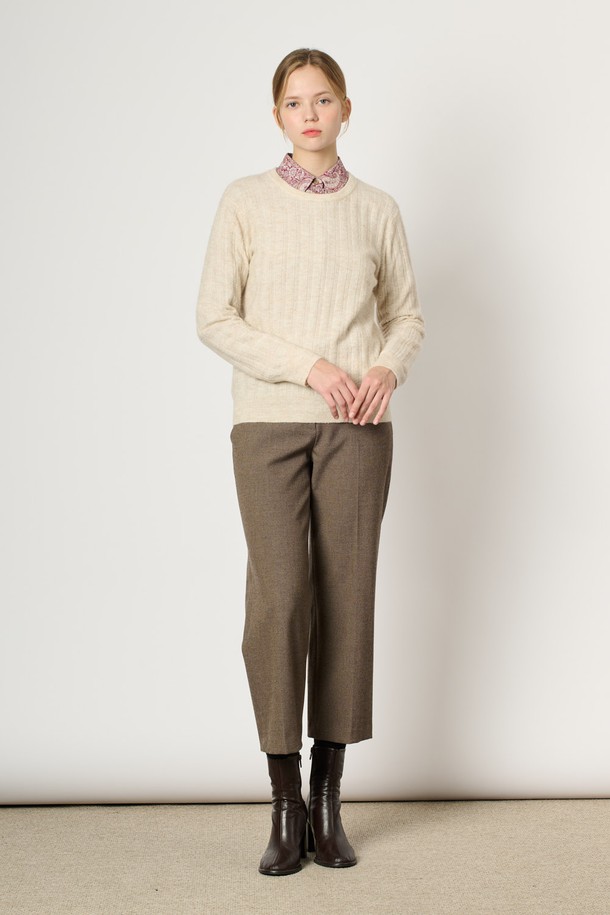 BCBG - 스웨터 - [24WT] 알파카 블랜드 케이블 니트탑 - LIGHT BEIGE B4WAK42271