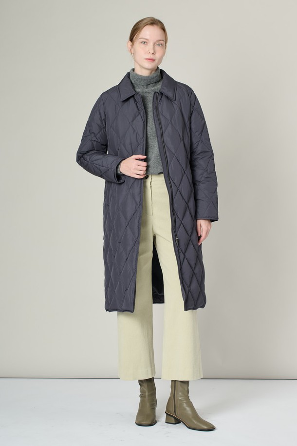 ALL&SUNDRY - 패딩 - [24WT] 다이아 퀼티드 폭스퍼 구스 다운 - CHARCOAL GRAY A4WAF82298