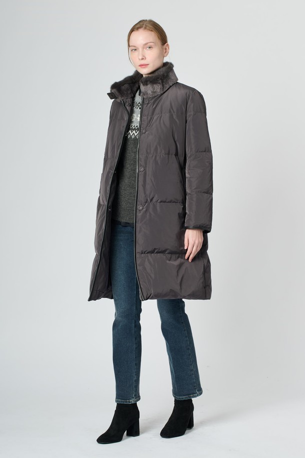 BCBG - 패딩 - [24WT] 밍크 무스탕 카라 다운 - DARK GRAY B4WAF83017