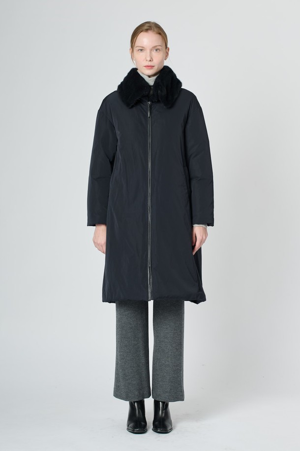 BCBG - 패딩 - [24WT] 밍크 카라 싱글 다운 - DARK NAVY B4WAF84556