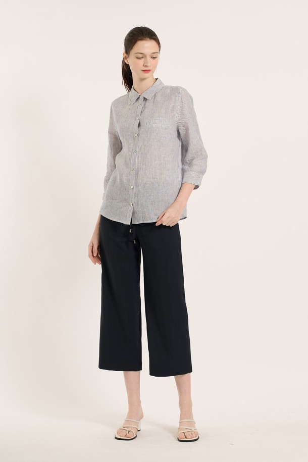 BCBG - 셔츠 - [25SM] 린넨 스트라이프 셔츠 - NAVY B5B3B47455