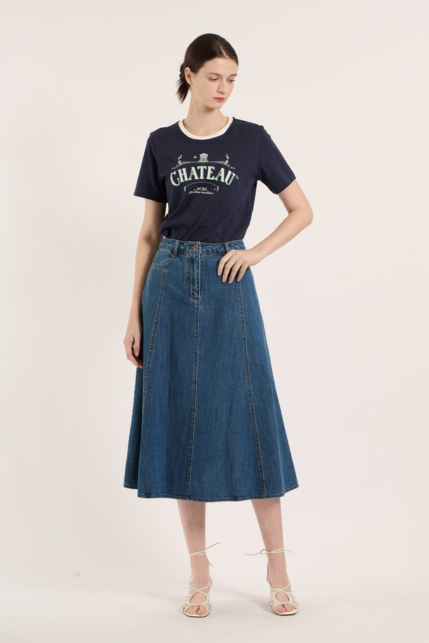 BCBG - 미디스커트 - [25SM] 훌 데님 스커트 - M BLUE B5B3S25253