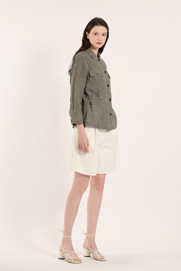 BCBG - 점퍼 - [25SM] 린넨체크 점퍼 - DARK BEIGE B5B3R15873