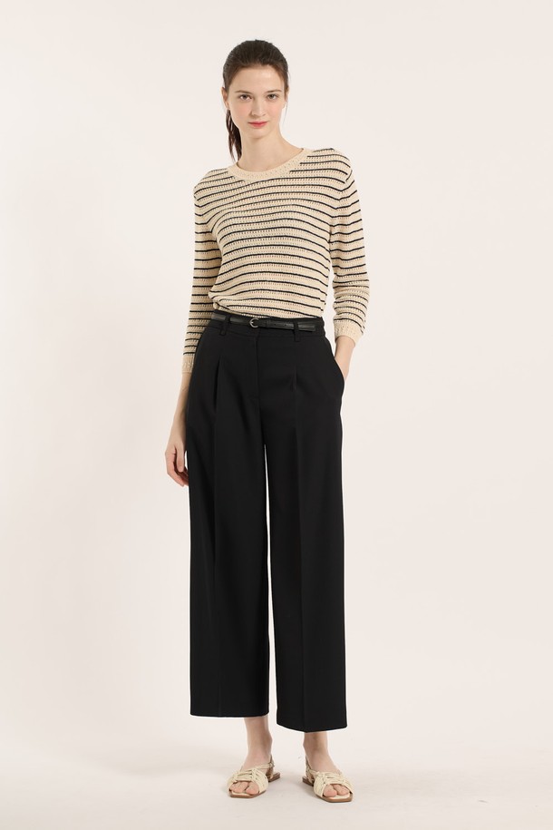BCBG - 롱/미디팬츠 - [25SM] 벨트세트 와이드 슬렉스 - BLACK B5B3P30799