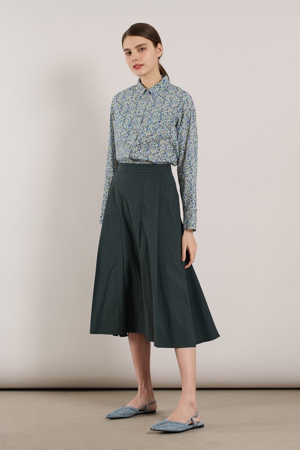 ALL&SUNDRY - 미디스커트 - [25SS] 뒷밴딩 훌 스커트 - DARK GREEN A5S2S22543
