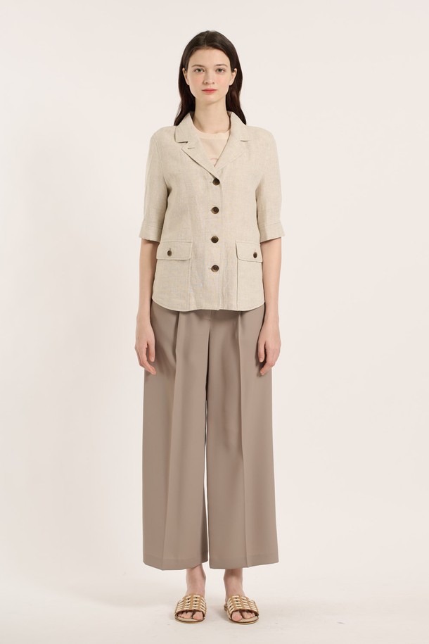 BCBG - 자켓 - [25SM] 아웃포켓 반팔 자켓 - OATMEAL B5B4J12377