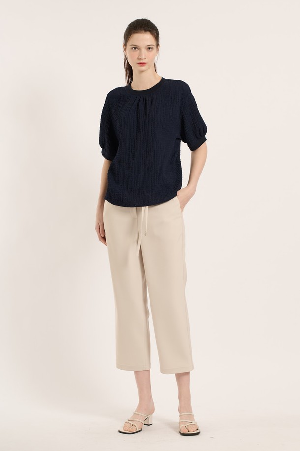 BCBG - 블라우스 - [25SM] 쉐이크 반팔 블라우스 - DARK NAVY B5B4B48356