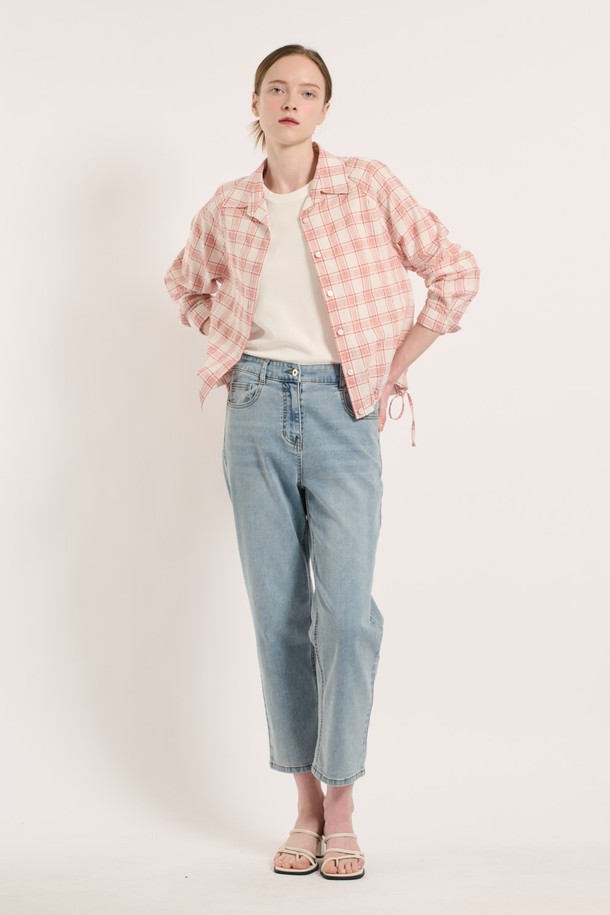BCBG - 셔츠 - [25SU] 레글런 체크 셔츠 - ORANGE B5M4B48134