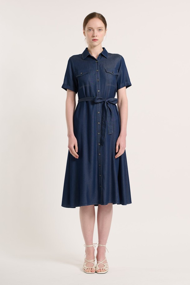 BCBG - 반소매 원피스 - [25SU] 벨티드 포켓 데님 원피스 - INDIGO B5M4O68460