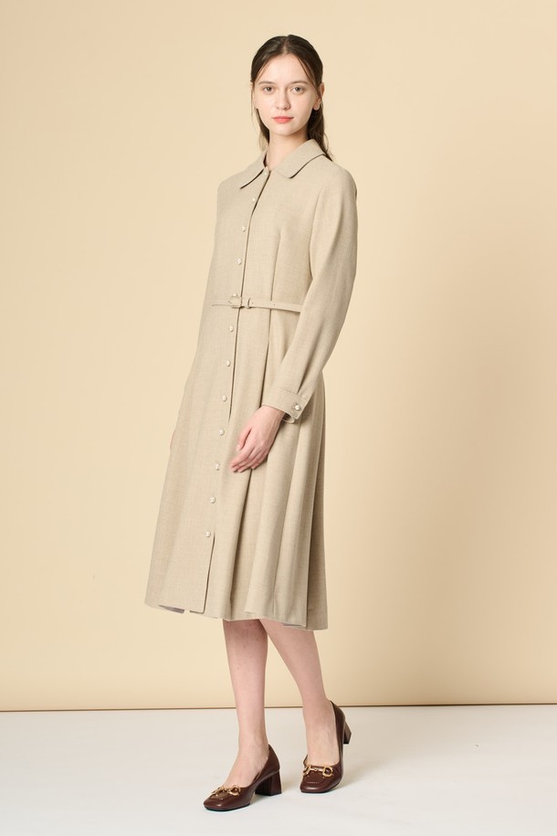 BCBG - 긴소매 원피스 - [24WT]울 블랜드 벨티드 원피스 - M BEIGE B4W9O61072