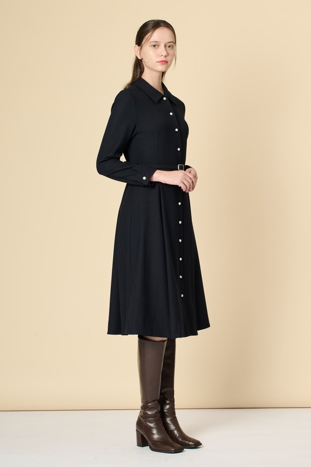 BCBG - 긴소매 원피스 - [24WT]울 블랜드 벨티드 원피스 - DARK NAVY B4W9O61056