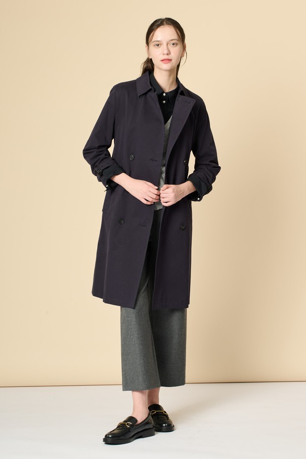 BCBG - 코트 / 패딩 - [24WT]벨티드 더블 트랜치코트 - NAVY B4W9N72055