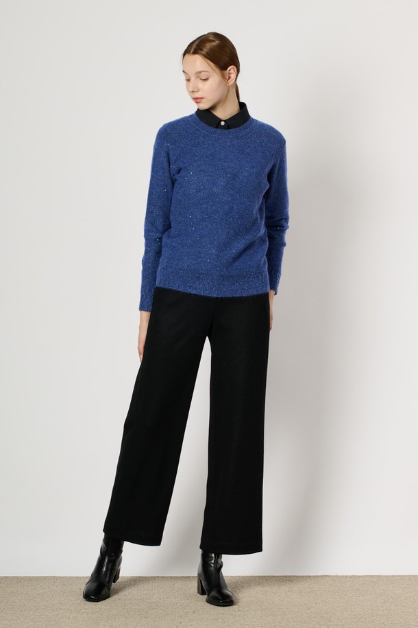 BCBG - 스웨터 - [24WT] 시퀸 라운드 니트 풀오버 - M BLUE B4W9K40153