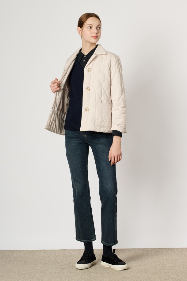 BCBG - 패딩 - [24WT] 퀼티드 카라 패딩 점퍼 - LIGHT BEIGE B4W9R13771