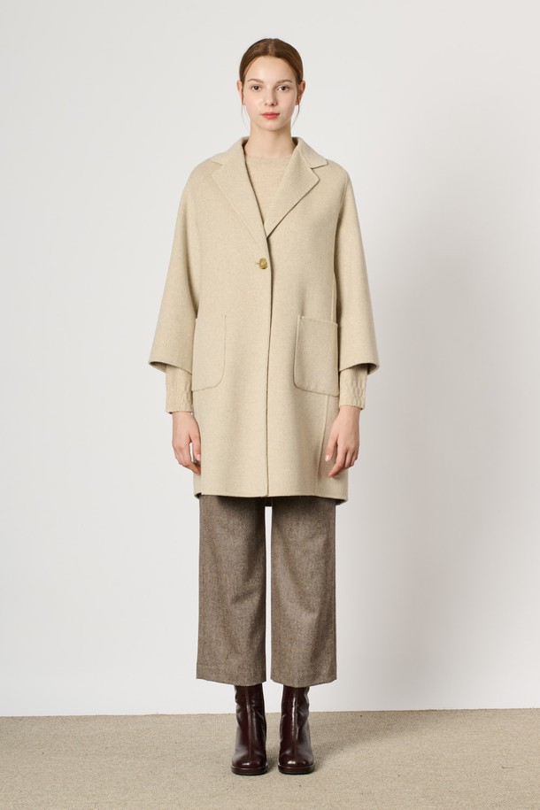 BCBG - 코트 - [24WT] 울 캐시 블랜딩 핸드메이드 코트 - LIGHT BEIGE B4WAH83471