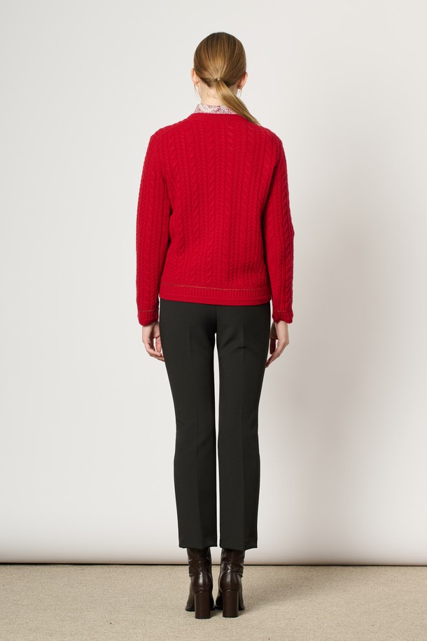 BCBG - 스웨터 - [24WT] 캐시 블렌드 케이블 니트 - RED B4WBK42924