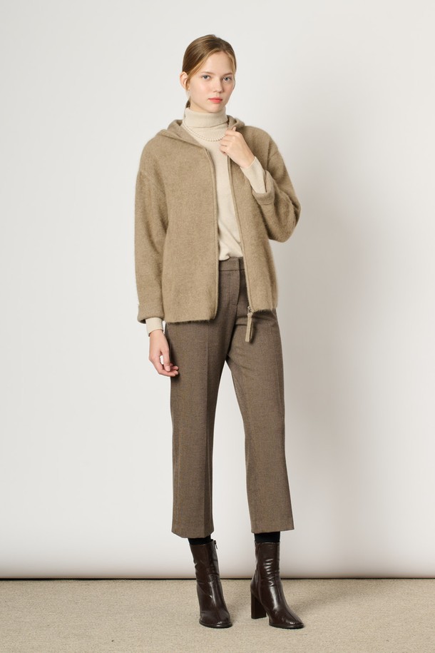 BCBG - 가디건 - [24WT] 라쿤 캐시 후드 집업 - DARK BEIGE B4WAK11573