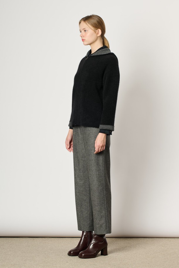 BCBG - 가디건 - [24WT] 라쿤 캐시 후드 집업 - CHARCOAL GRAY B4WAK11598