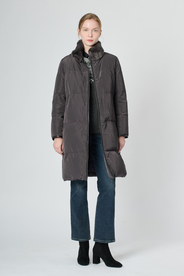 BCBG - 패딩 - [24WT] 밍크 무스탕 카라 다운 - DARK GRAY B4WAF83017