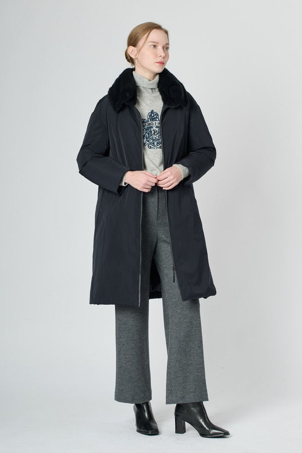 BCBG - 패딩 - [24WT] 밍크 카라 싱글 다운 - DARK NAVY B4WAF84556