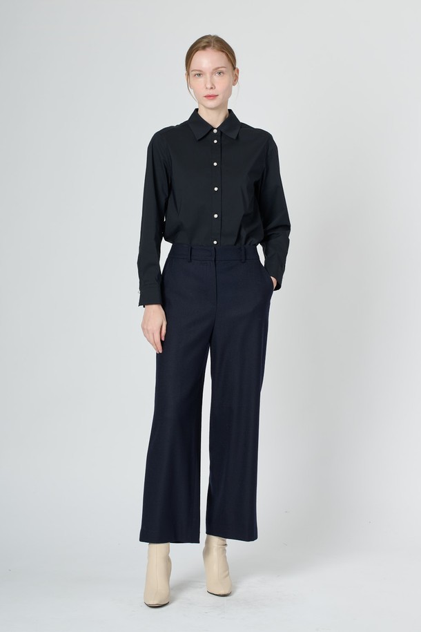 BCBG - 롱/미디팬츠 - [24WT] 울 블랜드 백밴딩 팬츠 -2 - NAVY B4WBP34555