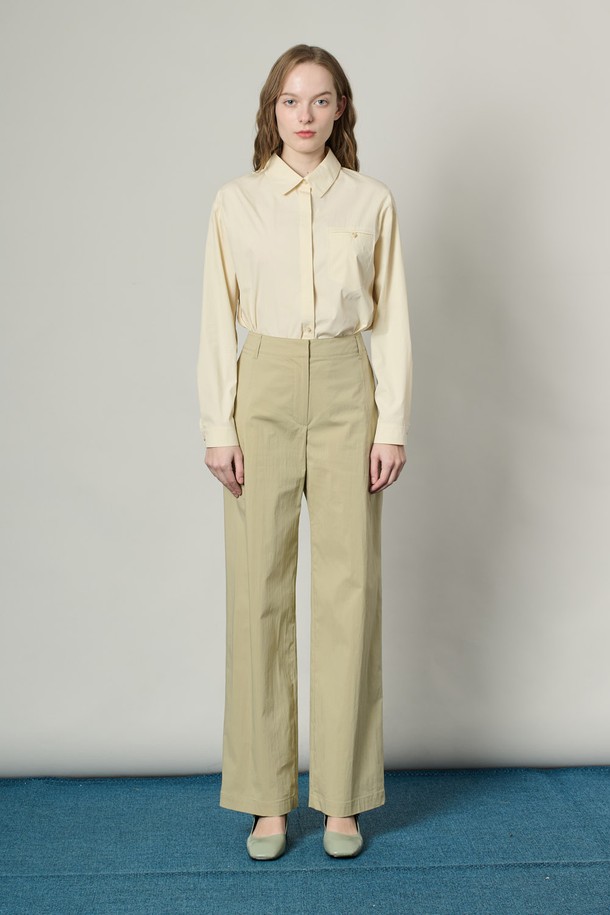 ALL&SUNDRY - 롱/미디팬츠 - [25SS] 면혼방 롱와이드 팬츠 - LIGHT KHAKI A5S1P37681