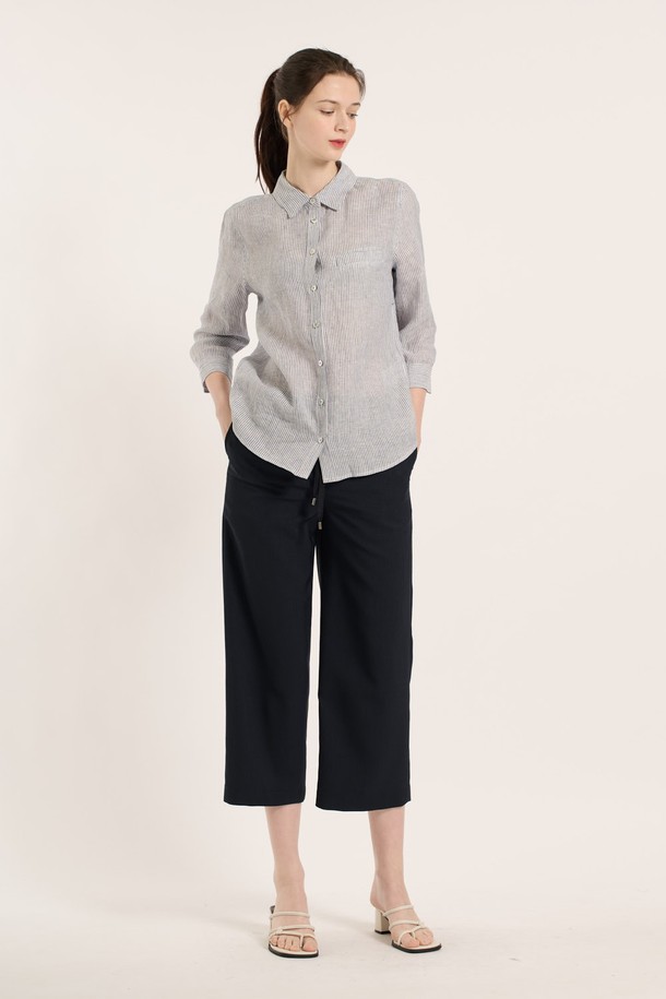 BCBG - 셔츠 - [25SM] 린넨 스트라이프 셔츠 - NAVY B5B3B47455