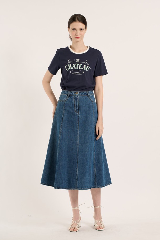 BCBG - 미디스커트 - [25SM] 훌 데님 스커트 - M BLUE B5B3S25253