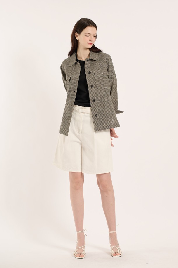 BCBG - 점퍼 - [25SM] 린넨체크 점퍼 - DARK BEIGE B5B3R15873