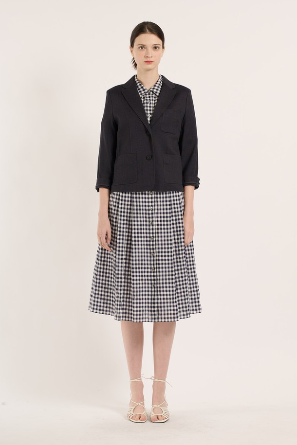 BCBG - 자켓 - [25SM] 린넨 크롭 자켓 - NAVY B5B4J12055