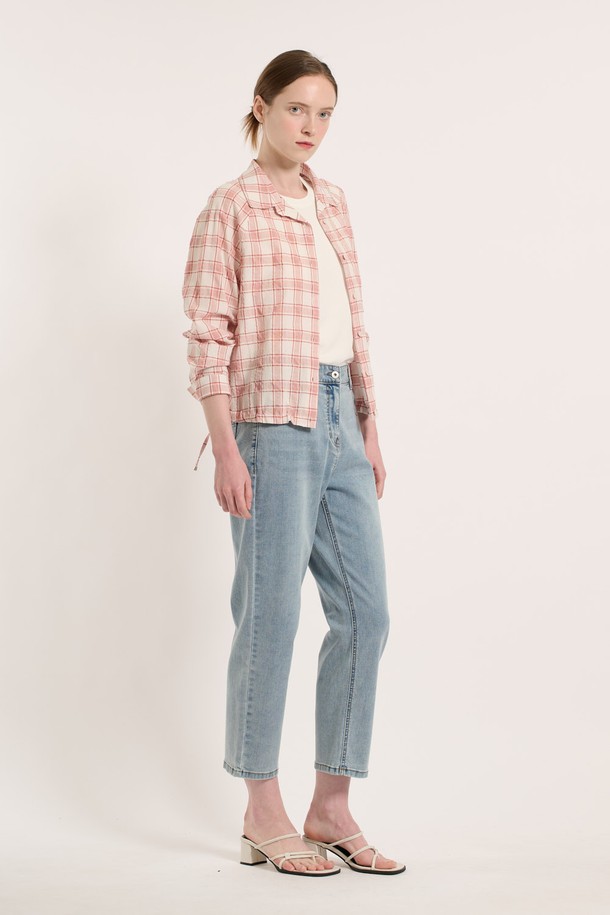 BCBG - 셔츠 - [25SU] 레글런 체크 셔츠 - ORANGE B5M4B48134