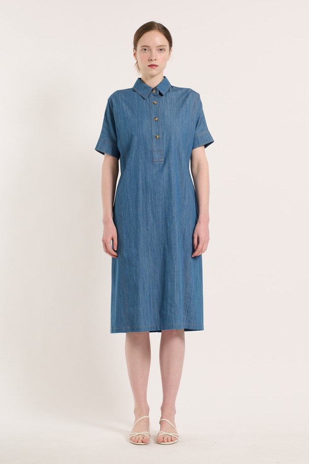 BCBG - 데님 원피스 - [25SU] 데님 스트레이트 원피스 - INDIGO B5M4O68160