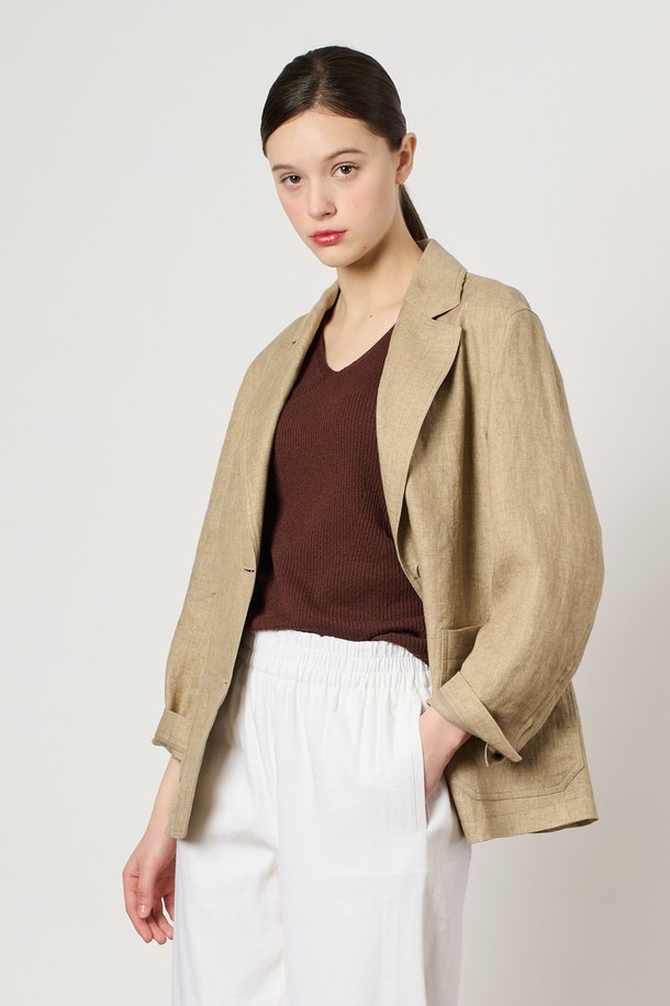 BCBG - 자켓 - [24SU]린넨 버튼 자켓 - M Beige B4M4J12572