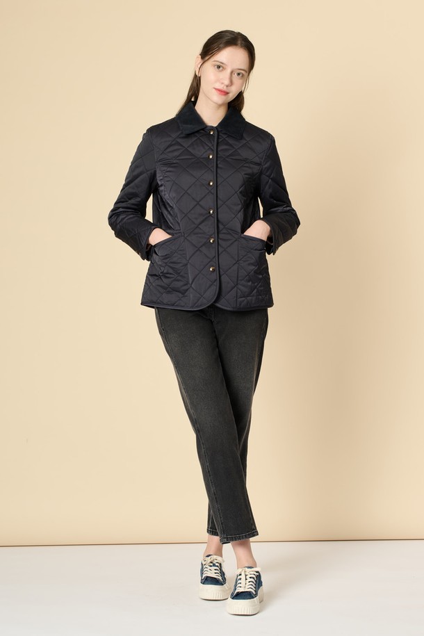 BCBG - 점퍼 - [24WT] 코듀로이 블록 퀼팅 점퍼 - NAVY B4W9R13055