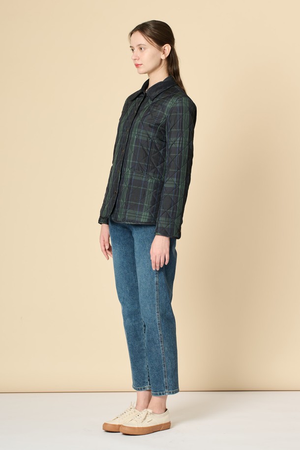 BCBG - 점퍼 - [24WT] 코듀로이 블록 퀼팅 점퍼 - DARK GREEN  B4W9R13043