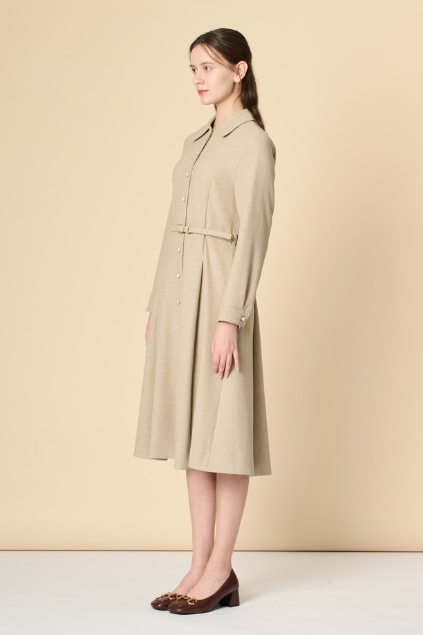 BCBG - 긴소매 원피스 - [24WT]울 블랜드 벨티드 원피스 - M BEIGE B4W9O61072