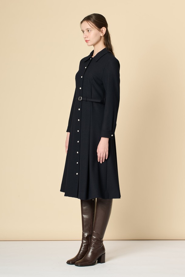 BCBG - 긴소매 원피스 - [24WT]울 블랜드 벨티드 원피스 - DARK NAVY B4W9O61056