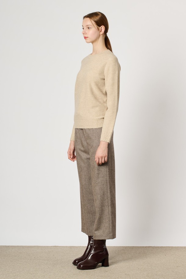 BCBG - 스웨터 - [24WT] 시퀸 라운드 니트 풀오버 - M BEIGE B4W9K40172