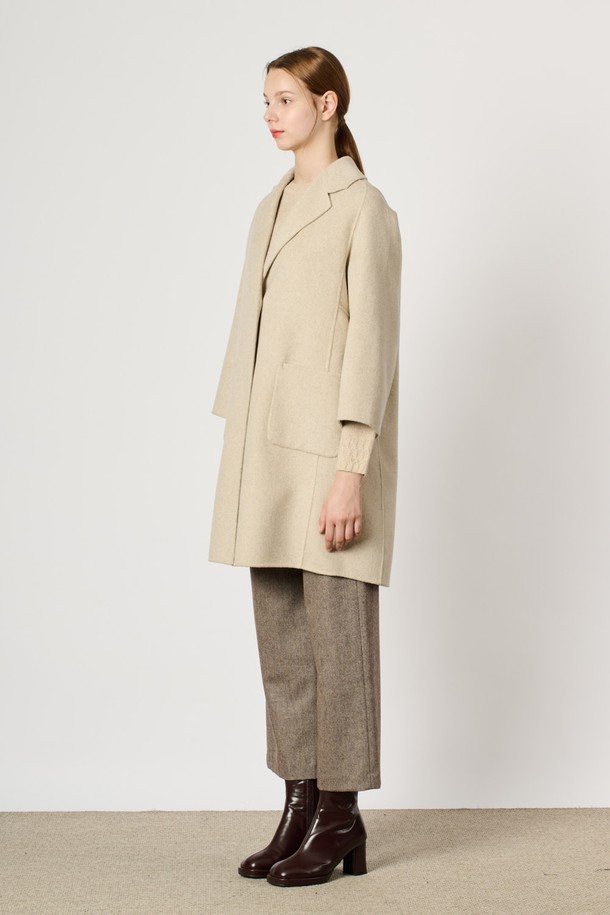 BCBG - 코트 - [24WT] 울 캐시 블랜딩 핸드메이드 코트 - LIGHT BEIGE B4WAH83471