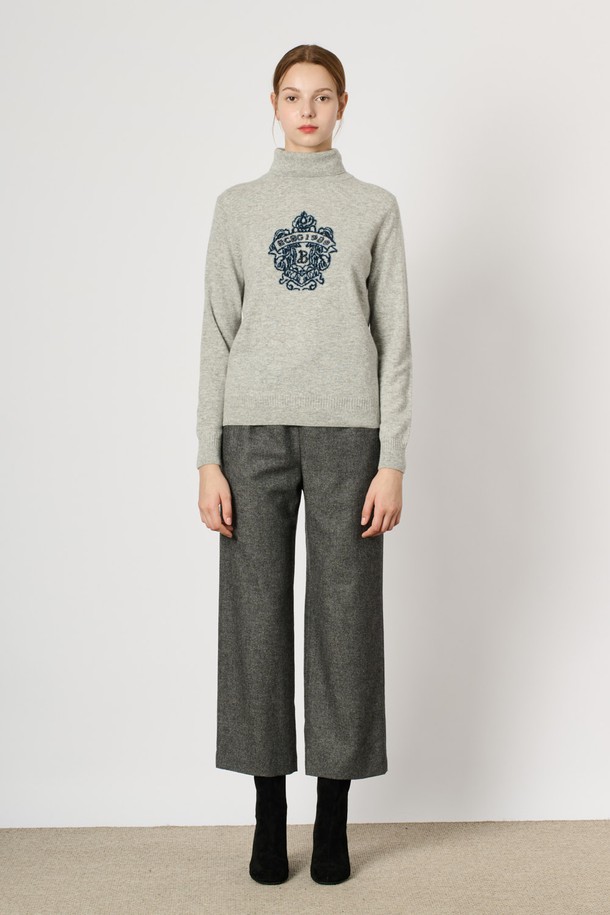 BCBG - 터틀넥 - [24WT] 원포인트 터들넥 니트 탑 - LIGHT M GRAY B4WBK32596