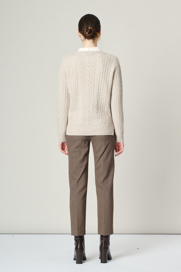 ALL&SUNDRY - 스웨터 - [24WT] 케이블 V넥 니트 탑 - LIGHT BEIGE A4WAK33371