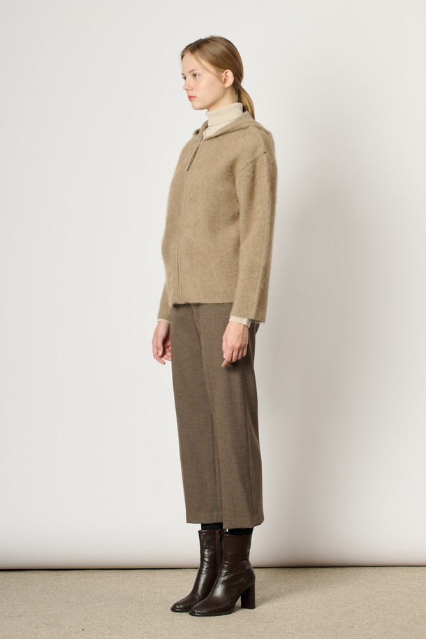 BCBG - 가디건 - [24WT] 라쿤 캐시 후드 집업 - DARK BEIGE B4WAK11573